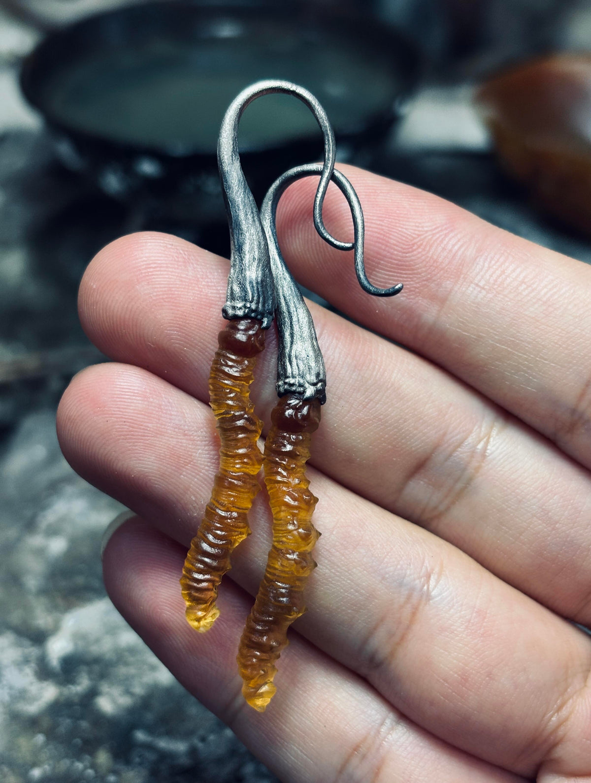 Chinese Caterpillar Fungus citrine earrings