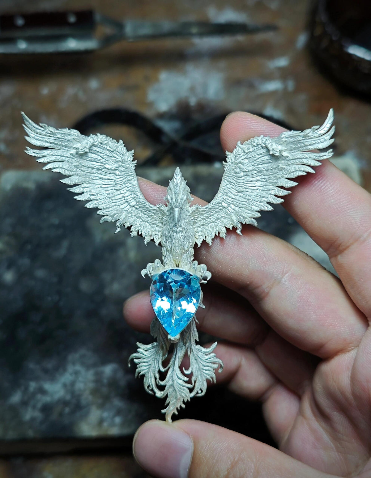 Topaz phoenix pendant