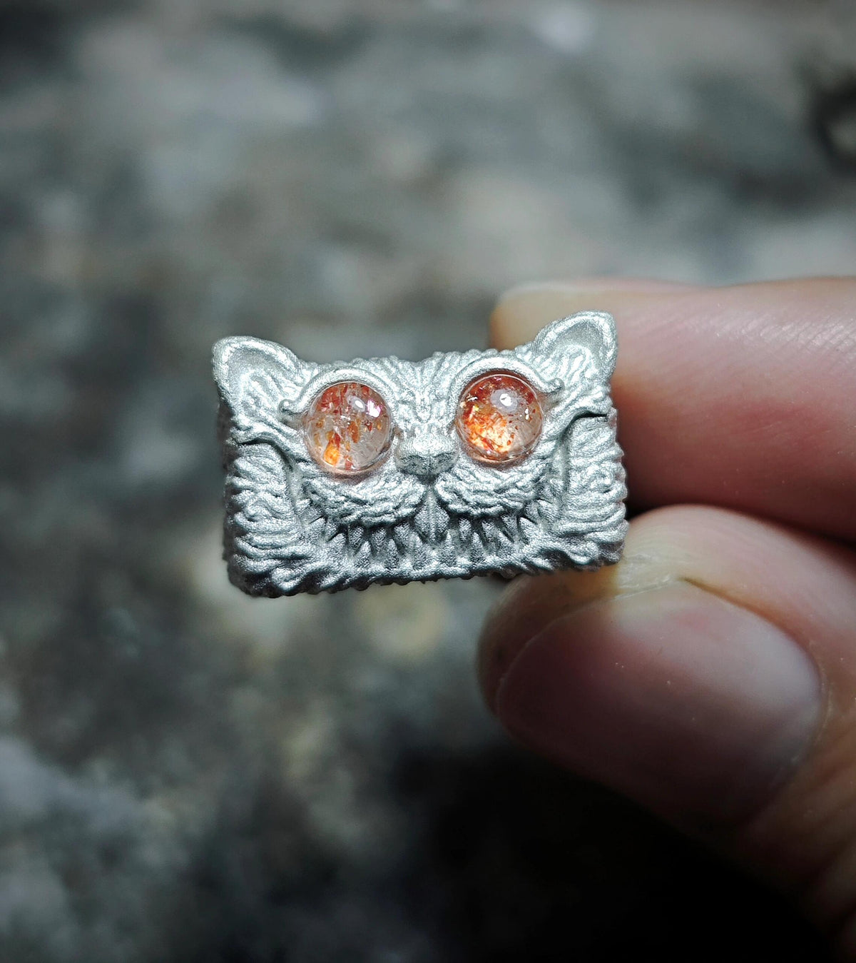 Cat ring with sunstone（s925）