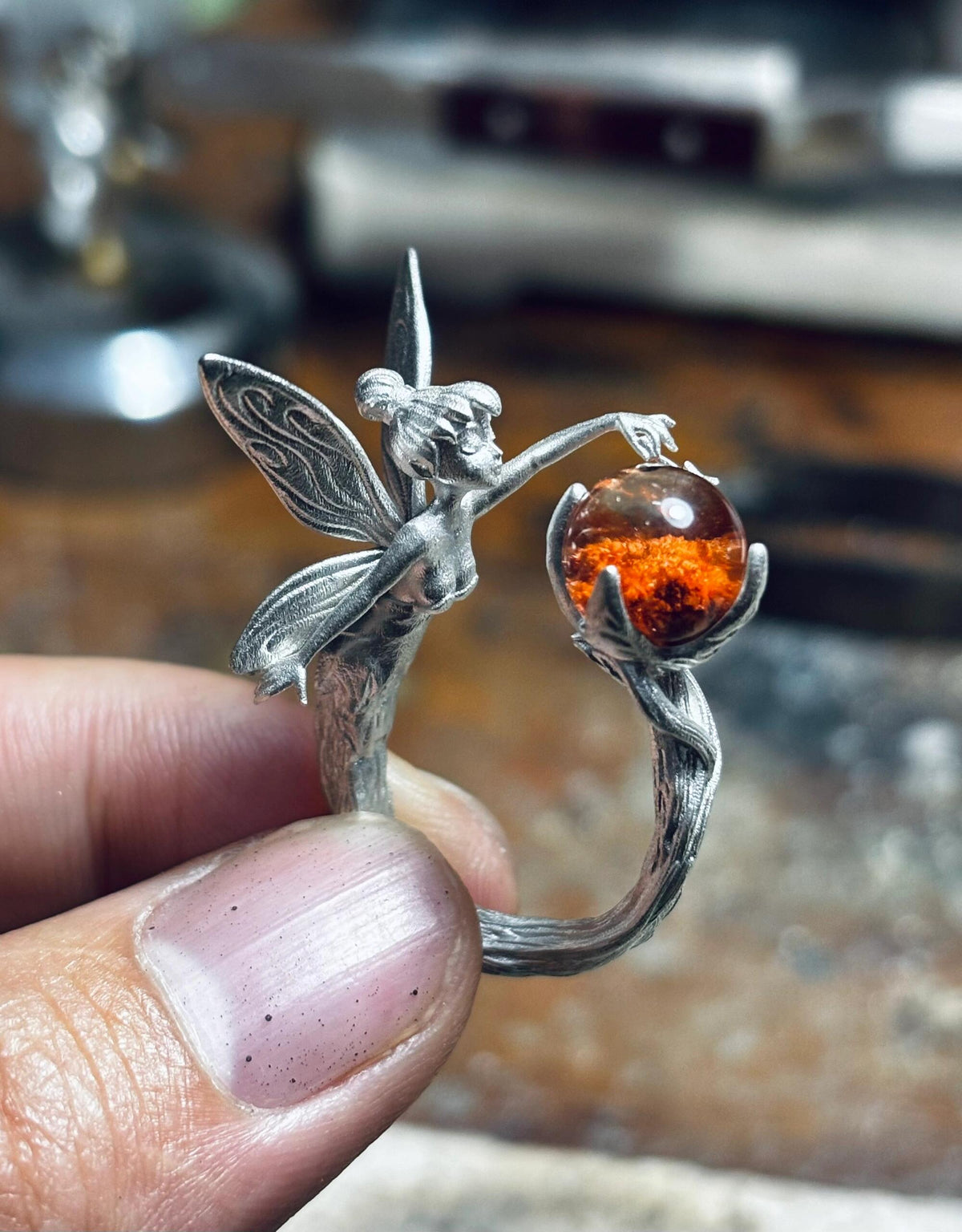 Fairy ring with sunstone or garden quartz