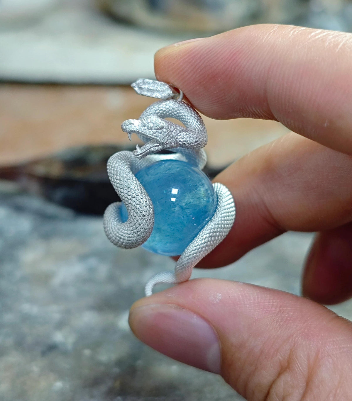 Crystal mini sphere snake pendant