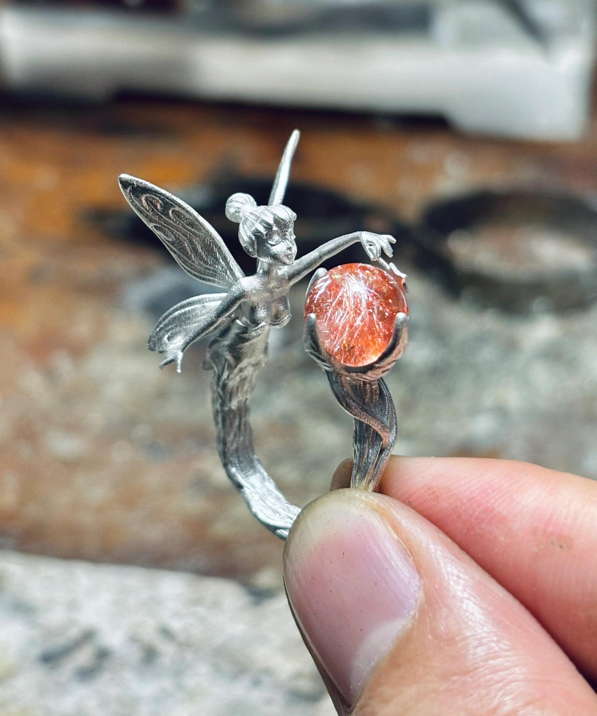 Fairy ring with sunstone or garden quartz