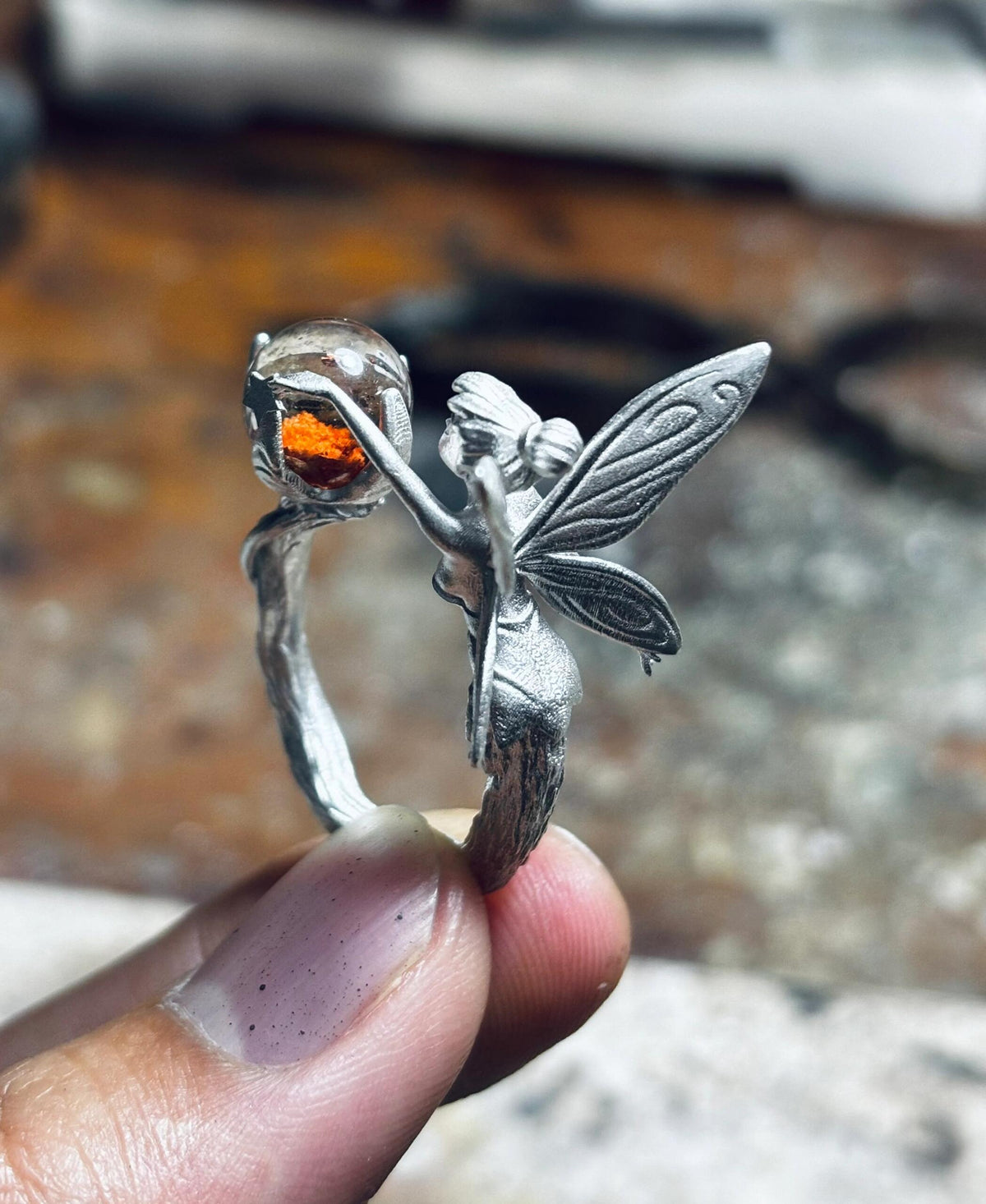 Fairy ring with sunstone or garden quartz