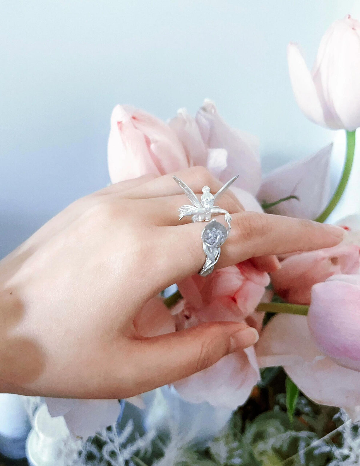 Fairy ring with sunstone or garden quartz