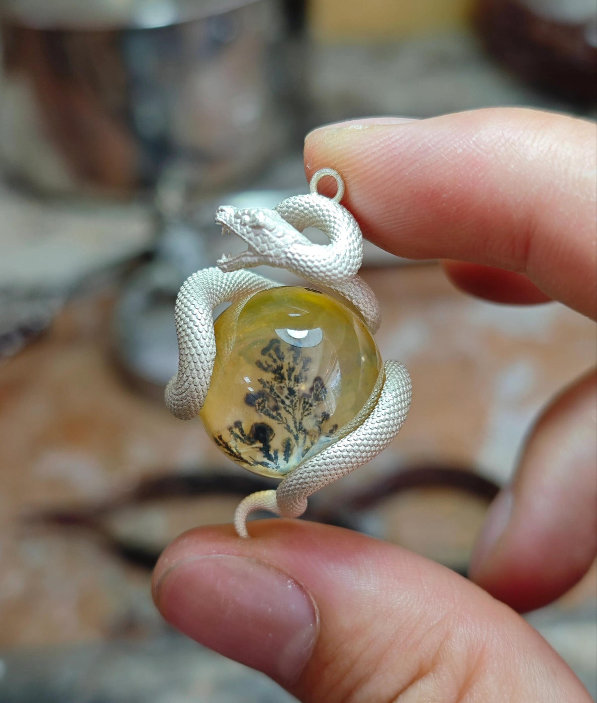 Crystal mini sphere snake pendant