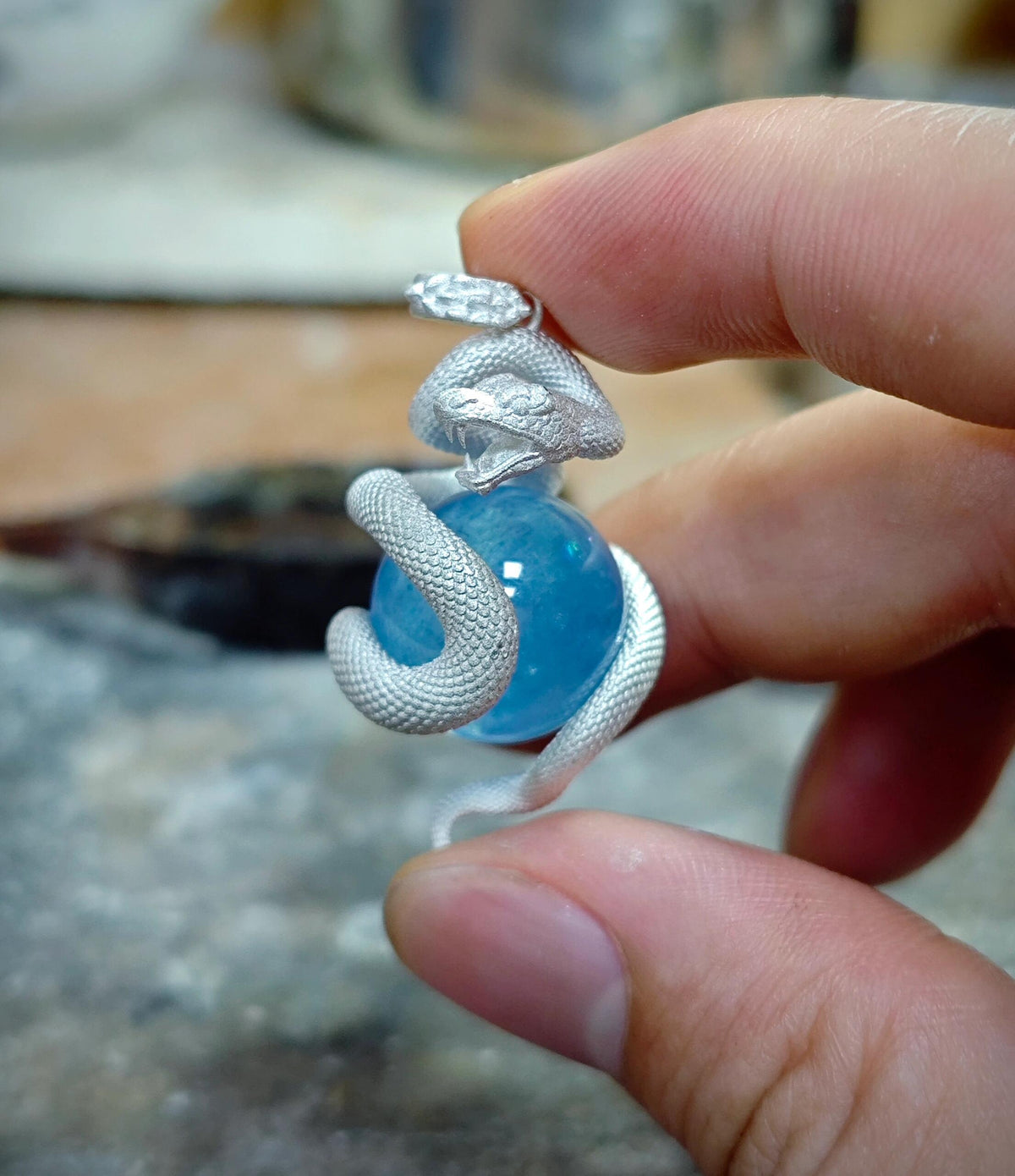Crystal mini sphere snake pendant