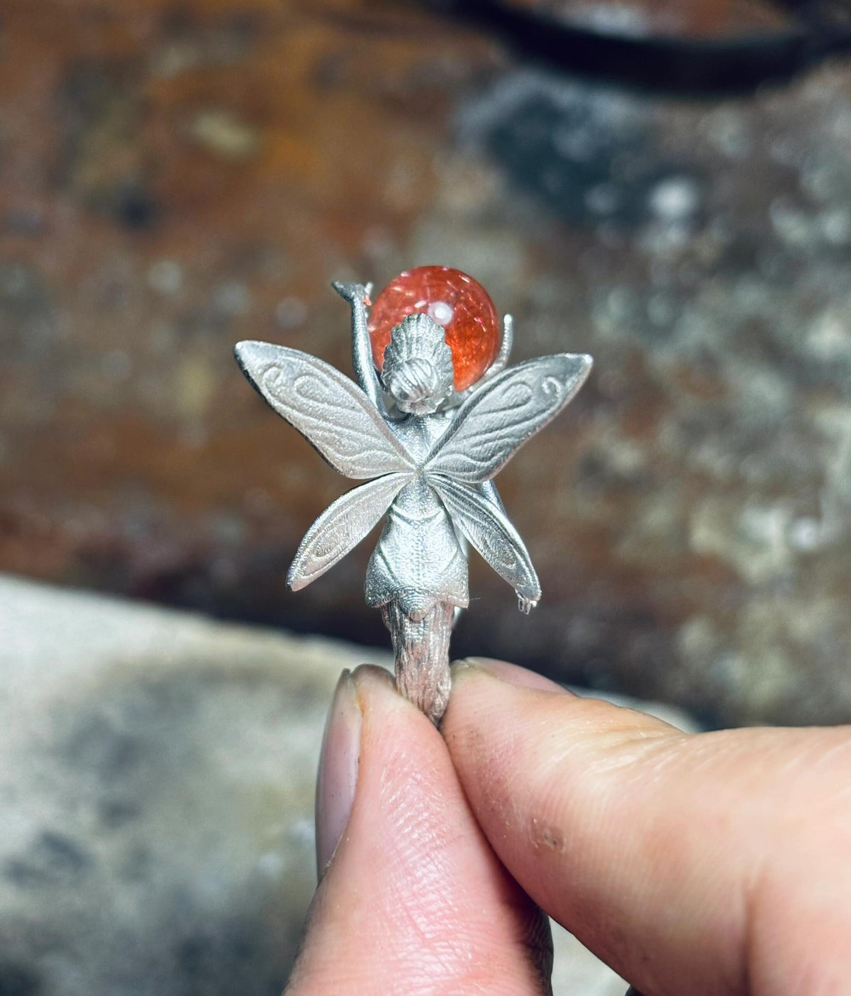 Fairy ring with sunstone or garden quartz