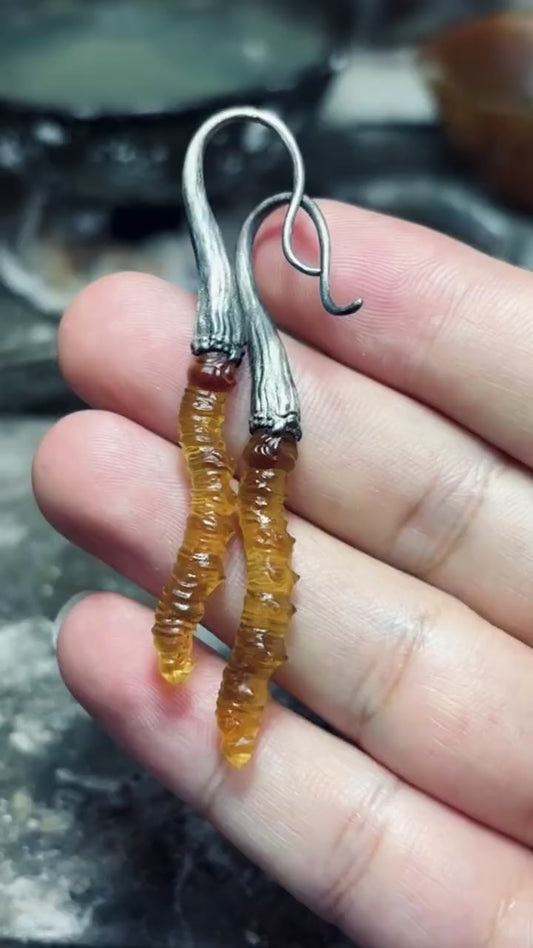 Chinese Caterpillar Fungus citrine earrings